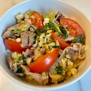 主夫がつくるナンプラー香る豚肉とトマトの丼